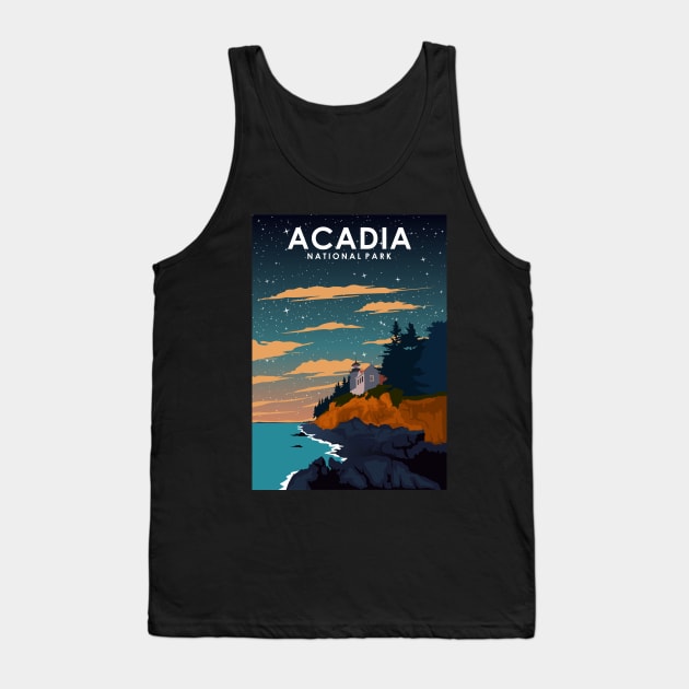 Acadia National Park at Night Vintage Minimal Retro Travel Poster Tank Top by jornvanhezik